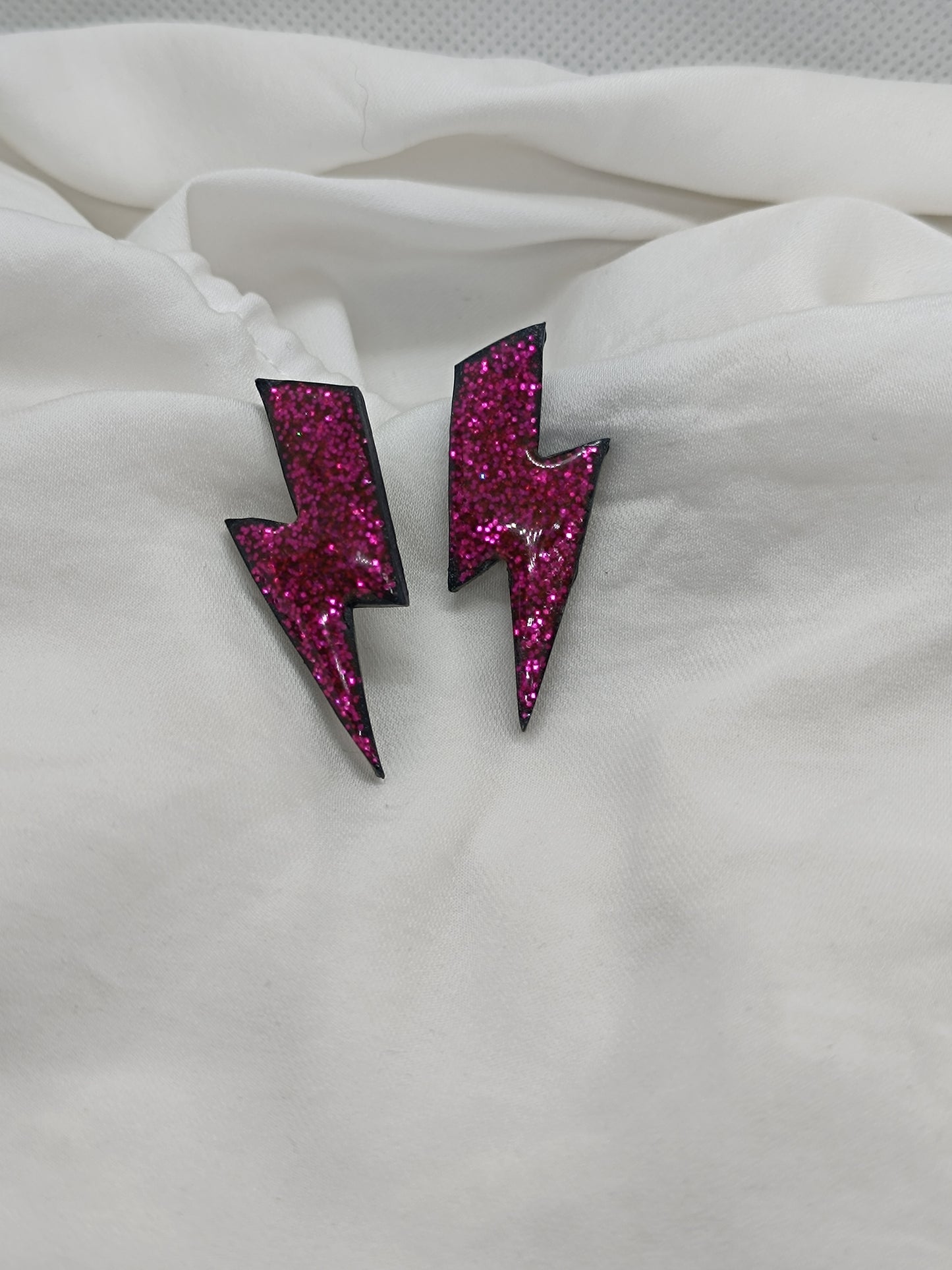 Pendientes Rayo rosa purpurina