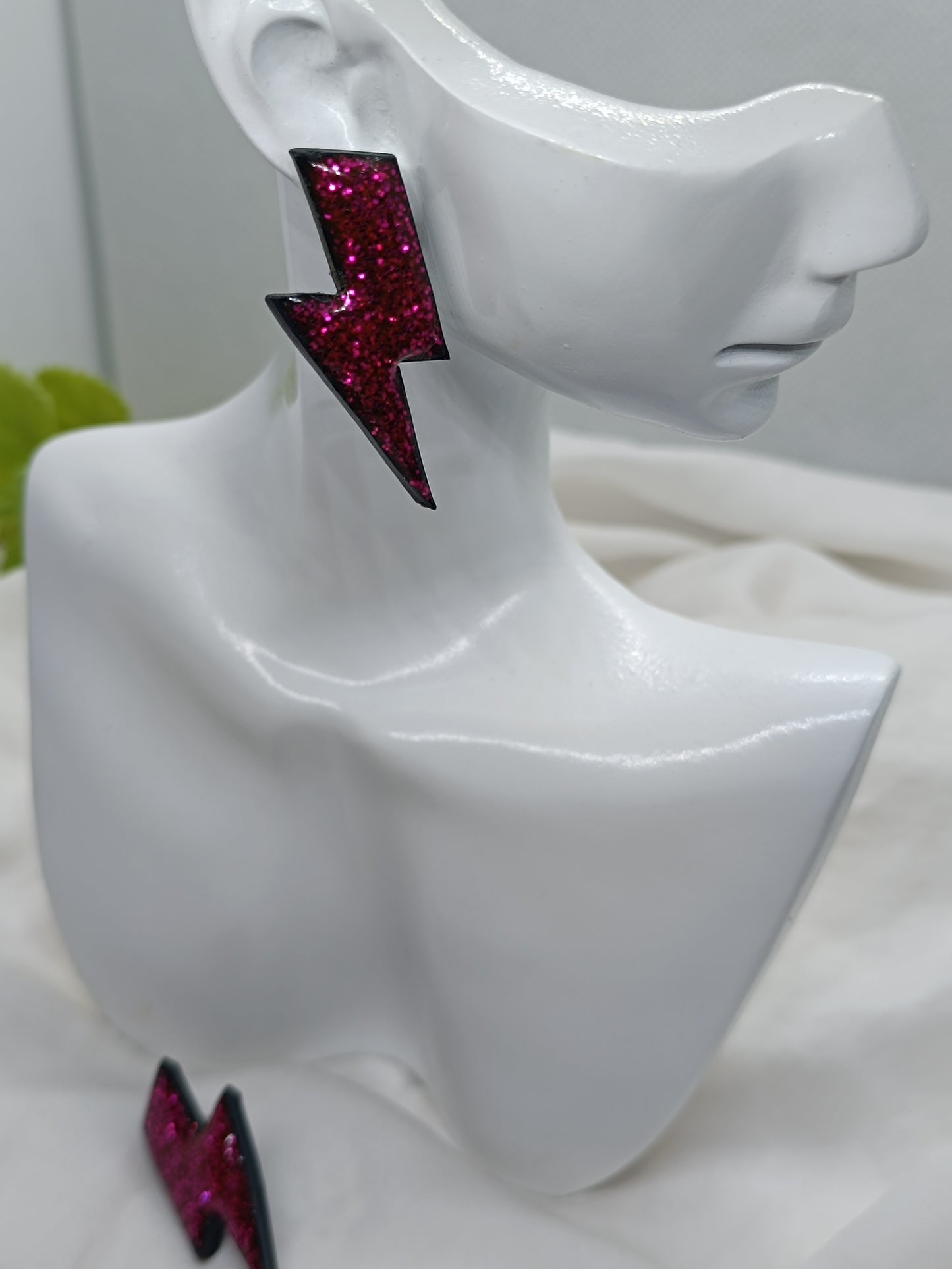 Pendientes Rayo rosa purpurina